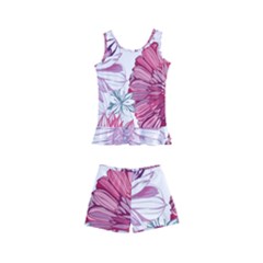 Violet Floral Pattern Kids  Boyleg Swimsuit