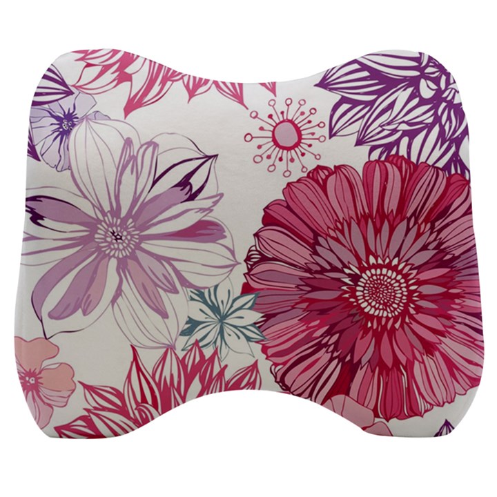 Violet Floral Pattern Velour Head Support Cushion