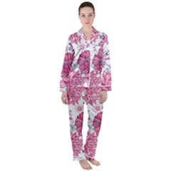 Violet Floral Pattern Women s Long Sleeve Satin Pajamas Set	