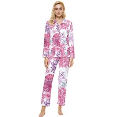 Violet Floral Pattern Womens  Long Sleeve Velvet Pocket Pajamas Set