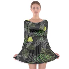 Leaves Floral Pattern Nature Long Sleeve Skater Dress by Cemarart