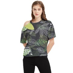 Leaves Floral Pattern Nature One Shoulder Cut Out T-shirt