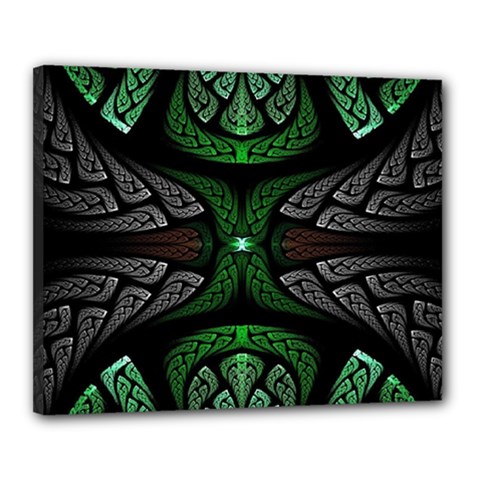 Fractal Green Black 3d Art Floral Pattern Canvas 20  X 16  (stretched)