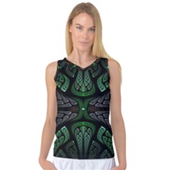 Fractal Green Black 3d Art Floral Pattern Women s Basketball Tank Top