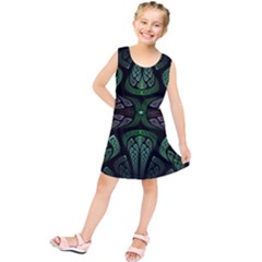 Fractal Green Black 3d Art Floral Pattern Kids  Tunic Dress