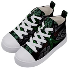 Fractal Green Black 3d Art Floral Pattern Kids  Mid-top Canvas Sneakers