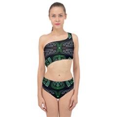 Fractal Green Black 3d Art Floral Pattern Spliced Up Two Piece Swimsuit