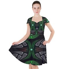 Fractal Green Black 3d Art Floral Pattern Cap Sleeve Midi Dress