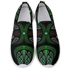 Fractal Green Black 3d Art Floral Pattern Men s Slip On Sneakers