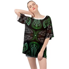 Fractal Green Black 3d Art Floral Pattern Oversized Chiffon Top