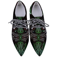 Fractal Green Black 3d Art Floral Pattern Pointed Oxford Shoes