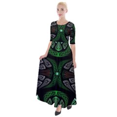 Fractal Green Black 3d Art Floral Pattern Half Sleeves Maxi Dress