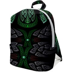 Fractal Green Black 3d Art Floral Pattern Zip Up Backpack