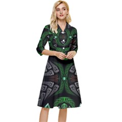 Fractal Green Black 3d Art Floral Pattern Classy Knee Length Dress by Cemarart