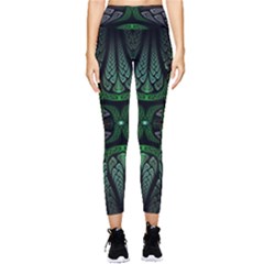 Fractal Green Black 3d Art Floral Pattern Pocket Leggings 