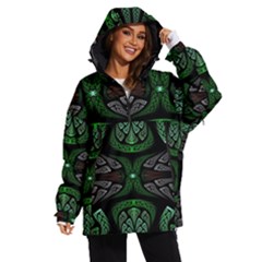 Fractal Green Black 3d Art Floral Pattern Women s Ski And Snowboard Waterproof Breathable Jacket