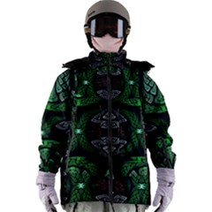 Fractal Green Black 3d Art Floral Pattern Women s Zip Ski And Snowboard Waterproof Breathable Jacket