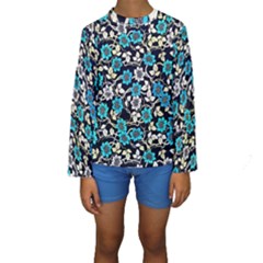 Blue Flower Floral Flora Naure Pattern Kids  Long Sleeve Swimwear