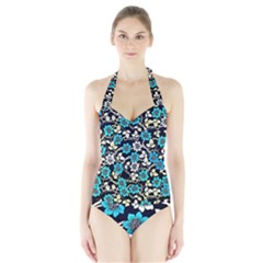 Blue Flower Floral Flora Naure Pattern Halter Swimsuit