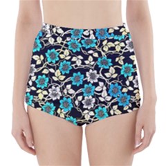 Blue Flower Floral Flora Naure Pattern High-waisted Bikini Bottoms