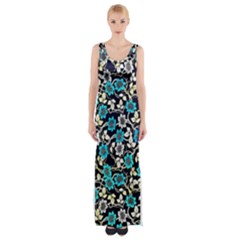 Blue Flower Floral Flora Naure Pattern Thigh Split Maxi Dress