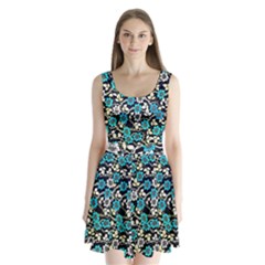 Blue Flower Floral Flora Naure Pattern Split Back Mini Dress 