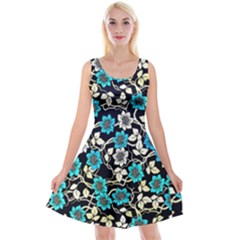 Blue Flower Floral Flora Naure Pattern Reversible Velvet Sleeveless Dress