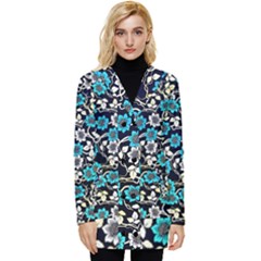 Blue Flower Floral Flora Naure Pattern Button Up Hooded Coat  by Cemarart