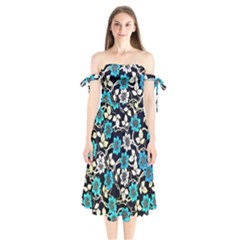 Blue Flower Floral Flora Naure Pattern Shoulder Tie Bardot Midi Dress