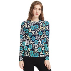 Blue Flower Floral Flora Naure Pattern Women s Long Sleeve Rash Guard by Cemarart