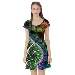 Digital Art Fractal Abstract Artwork 3d Floral Pattern Waves Vortex Sphere Nightmare Short Sleeve Skater Dress by Cemarart