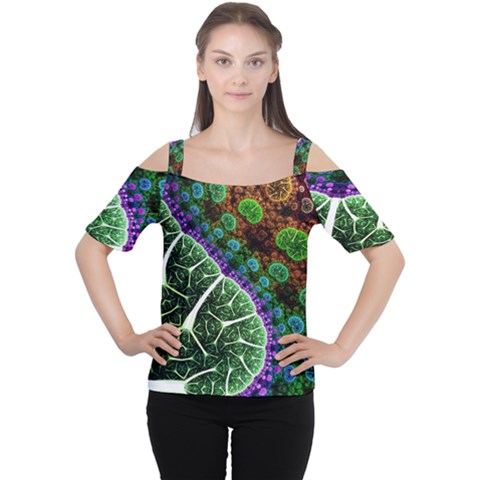 Digital Art Fractal Abstract Artwork 3d Floral Pattern Waves Vortex Sphere Nightmare Cutout Shoulder T-shirt by Cemarart
