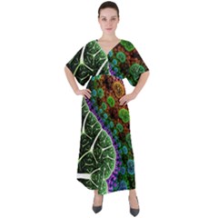 Digital Art Fractal Abstract Artwork 3d Floral Pattern Waves Vortex Sphere Nightmare V-Neck Boho Style Maxi Dress