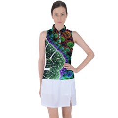 Digital Art Fractal Abstract Artwork 3d Floral Pattern Waves Vortex Sphere Nightmare Women s Sleeveless Polo T-shirt