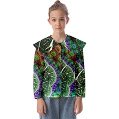 Digital Art Fractal Abstract Artwork 3d Floral Pattern Waves Vortex Sphere Nightmare Kids  Peter Pan Collar Blouse by Cemarart