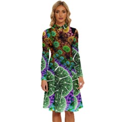Digital Art Fractal Abstract Artwork 3d Floral Pattern Waves Vortex Sphere Nightmare Long Sleeve Shirt Collar A-line Dress by Cemarart