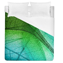 3d Leaves Texture Sheet Blue Green Duvet Cover (queen Size)