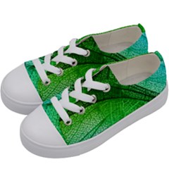 3d Leaves Texture Sheet Blue Green Kids  Low Top Canvas Sneakers