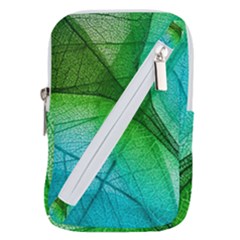 3d Leaves Texture Sheet Blue Green Belt Pouch Bag (large)
