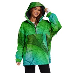 3d Leaves Texture Sheet Blue Green Women s Ski And Snowboard Waterproof Breathable Jacket