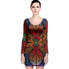 Fractal Floral Flora Ring Colorful Neon Art Long Sleeve Velvet Bodycon Dress