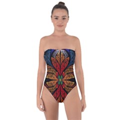 Fractal Floral Flora Ring Colorful Neon Art Tie Back One Piece Swimsuit by Cemarart