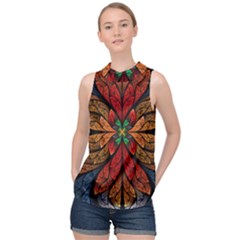 Fractal Floral Flora Ring Colorful Neon Art High Neck Satin Top by Cemarart