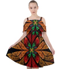 Fractal Floral Flora Ring Colorful Neon Art Cut Out Shoulders Chiffon Dress by Cemarart