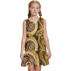 Fractal Floral Ornament Wave Vintage Retro Kids  Sleeveless Tiered Mini Dress