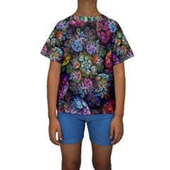 Floral Fractal 3d Art Pattern Kids  Short Sleeve Swimwear