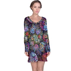 Floral Fractal 3d Art Pattern Long Sleeve Nightdress