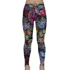 Floral Fractal 3d Art Pattern Classic Yoga Leggings by Cemarart