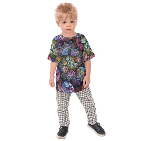 Floral Fractal 3d Art Pattern Kids  Raglan T-shirt by Cemarart