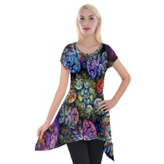 Floral Fractal 3d Art Pattern Short Sleeve Side Drop Tunic